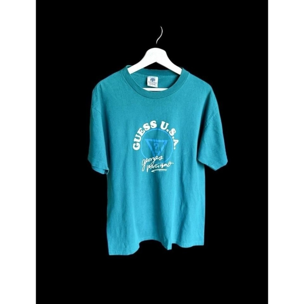 Vintage 80's Guess Made in USA T-Shirt Sz‎ Large Single Stitch Teal Green